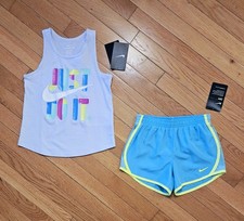 NEW Nike Little Girl Cotton Tank Tee  Dri-fit Short Set, Multicolor 6X 