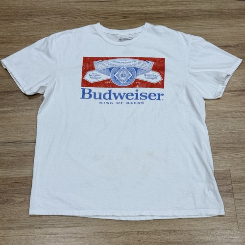 Budweiser King of Beers White Graphic Breweriana T-Shirt, Size XL - Afbeelding 1 van 6