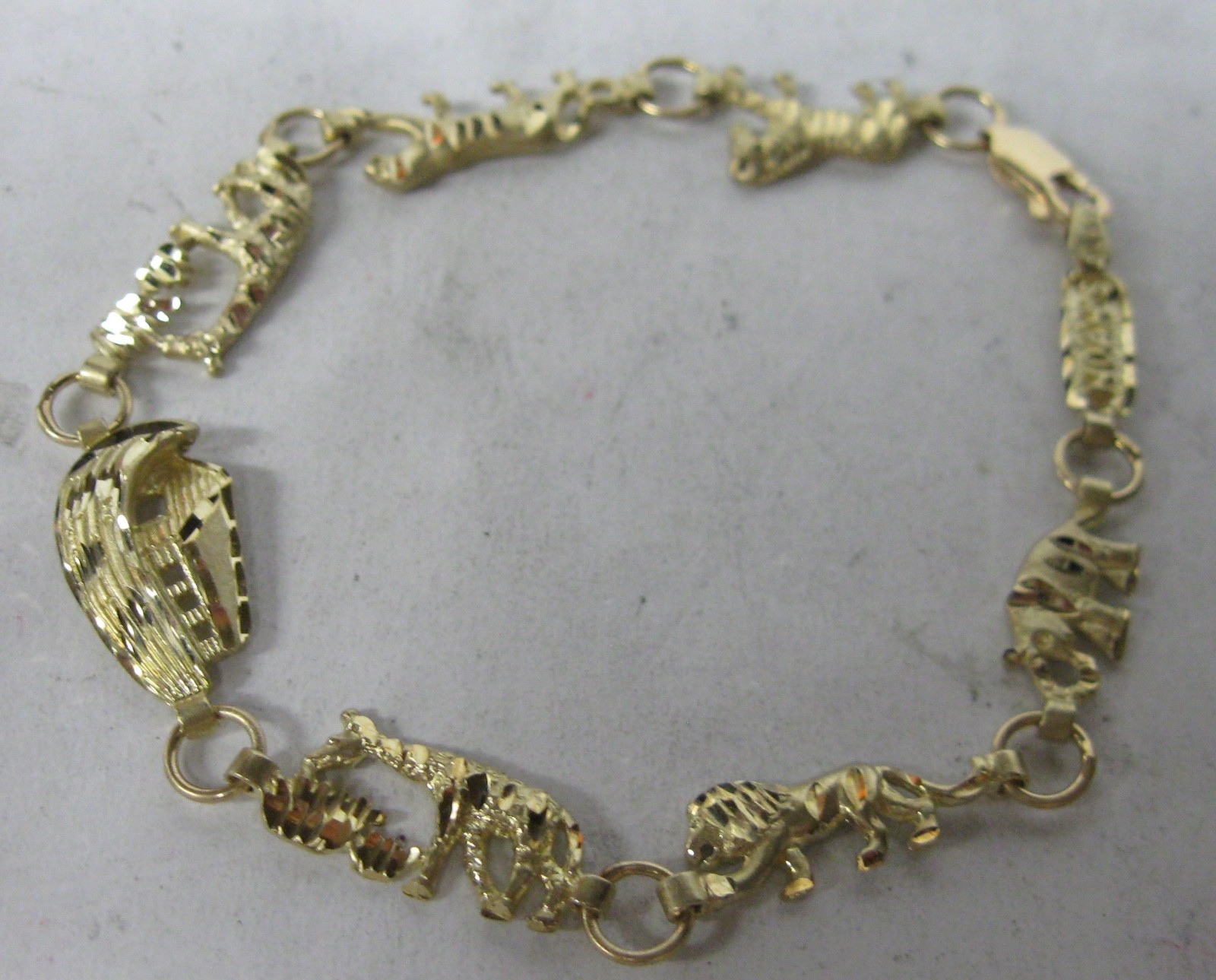 10K SOLID GOLD 7" DIAMOND CUT NOAHS ARK BRACELET … - image 1