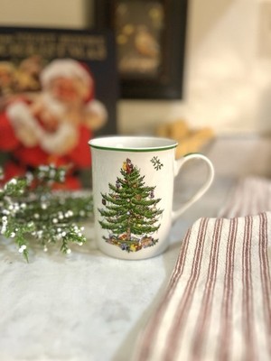 Spode Christmas Tree Cup 12oz Collectible, Santa Topper, Mistletoe Nostalgic