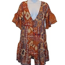RAGA Sunset Flutter Sleeve Metallic Dress Small New Women's Festival Southwest