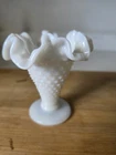 Vintage Fenton Hobnail Opalescent Milk Glass Trumpet Vase 4” Ruffled Edge EUC