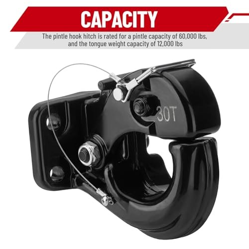Pintle Hook Hitch 66,000 lbs, Fits 2-1/2 to 3-Inch Lunette Ring Pintle Hitch 