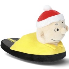 Peanuts Charlie Brown Family Christmas 3D Plush Scuff Slippers Mens Size 11/12