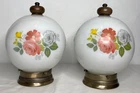 2 VTG 8" Underwriters Laboratories Milk Glass Globe Flowers Hardwired Lights
