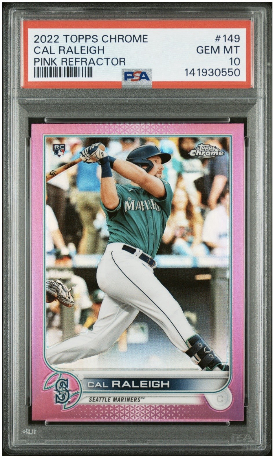 2022 Topps Chrome Pink Refractor Cal Raleigh #149 PSA 10 GEM MT Rookie RC