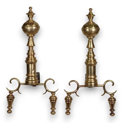 Antique English Brass 20 1/2'' Fireplace Andirons Urn Finials Georgian 1880's