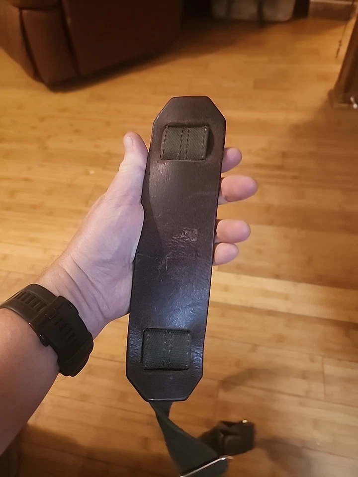 Heavy Duty Canvas / Leather Luggage Shoulder Strap w Copper Rivets Green / Brown - Image 3 of 4