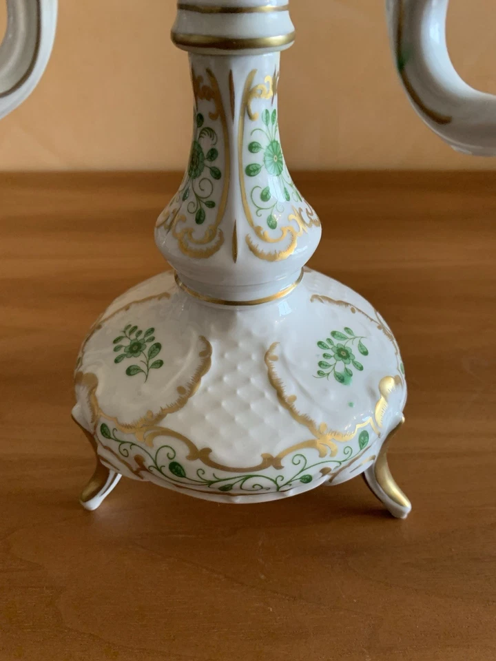Lindner Kueps Marie-Luise Kerzenhalter Alte Ranke Grün Porzellan 3 Arme Top Zust - Bild 3 von 4