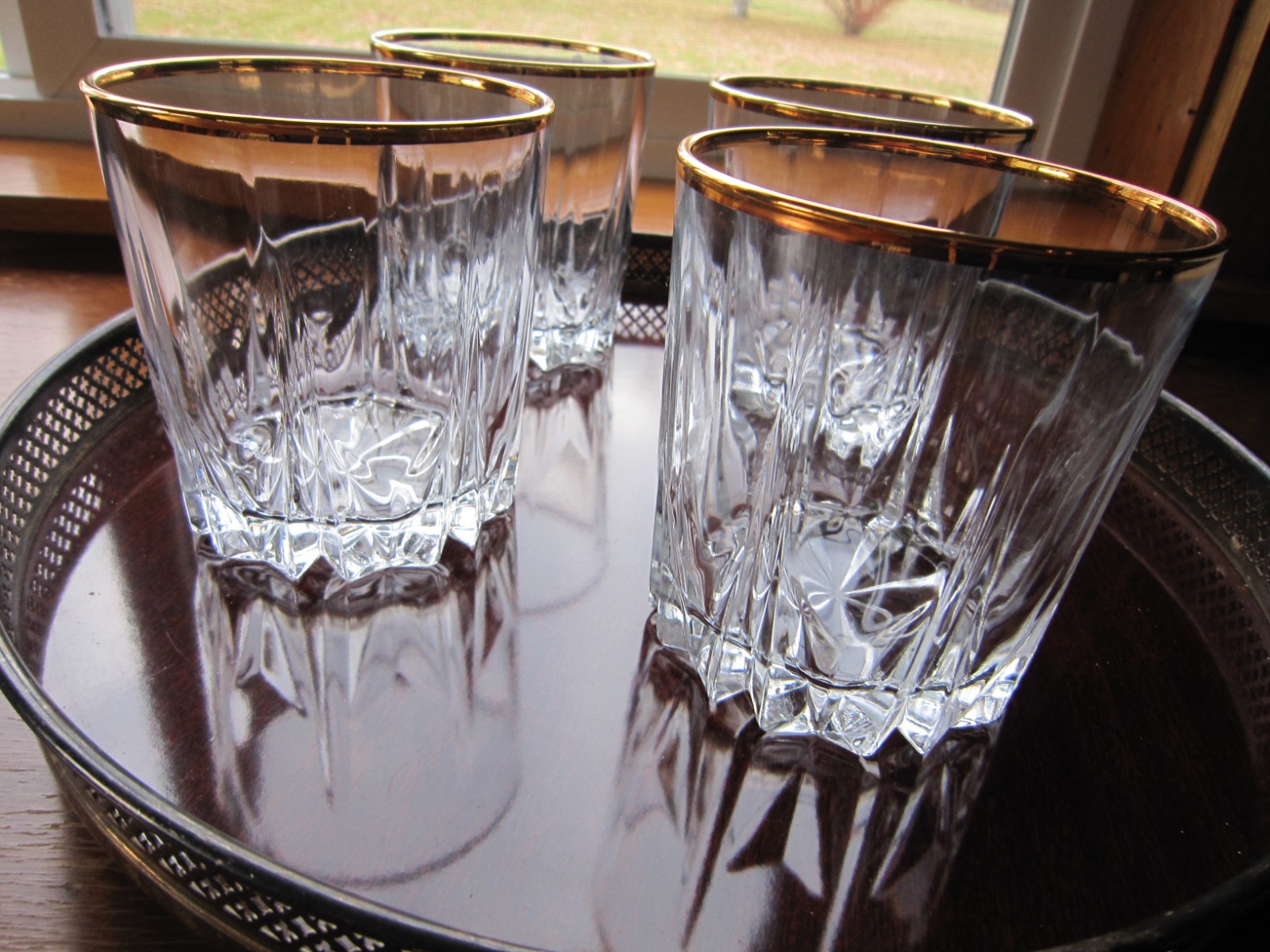 Vintage Double Old Fashion Glasses Gold Rimmed Whiskey Circleware Set Of 4