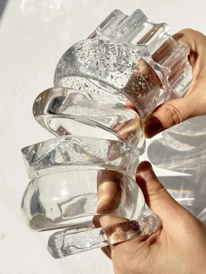 Resin Twisted Irregular Bracelet Women Transparent Round Layered Strand Jewelry - Image 3 of 4