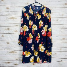 Old Navy Women Floral Pleated Lace Up Dress Long Sleeve Navy Multi Size L