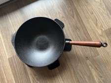 Original Skeppshult Gusseisen Wok Pfanne 30cm Neu Buche Holzgriff