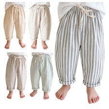 Baby Cotton-linen Trousers Breathable Bottoms Trendy Striped Pants Boys Park