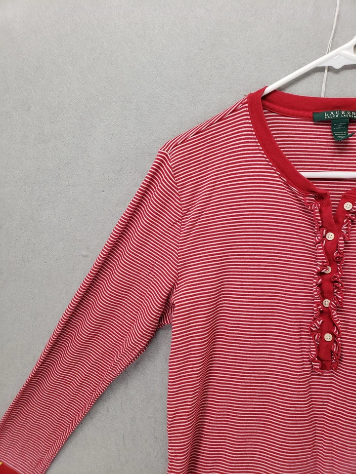 Vestido de Noche Lauren Ralph Lauren Niñas Grande Rayas Manga Larga Henley Volantes Foto 2 de 4