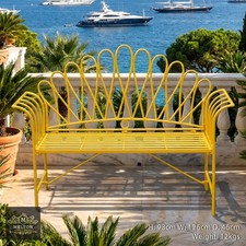 Contemporary Funky Yellow Ornate Metal Garden Bench Outdoor Patio Furniture Seat