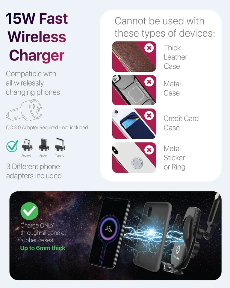 2 в 1 зеркало заднего вида держатель телефона беспроводное автомобильное зарядное устройство 360 зеркало заднего вида - Изображение 3 из 4