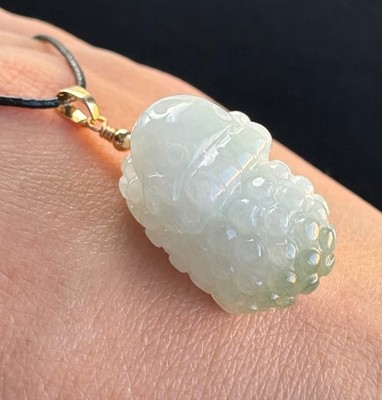 Floating Green Sheep Jadeite Jade Pendant, 100% Untreated Certified Genuine