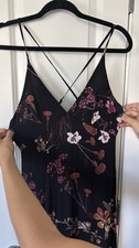 Lulus Black Floral Maxi Dress XS Backless Criss Cross Strappy V Neck