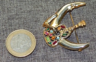 Wunderschöne Brosche Mond mit Gitarre aus 925er Silber (vergoldet) 7g