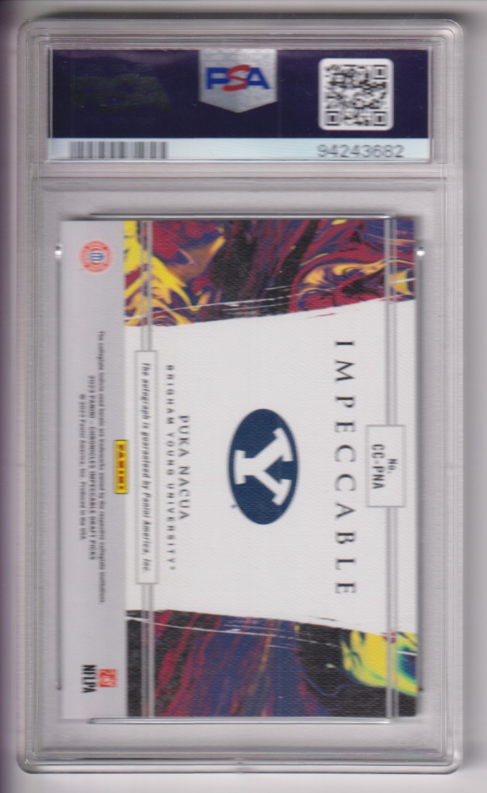 PUKA NACUA 2023 CHRONICLES FOOTBALL AUTOGRAPH CARD #CCPNA PSA GRADED 8 NM-MT view 2