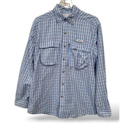 Guide Series Mens SZ Large Button Down Fishing Shirt Plaid Blue White Orange
