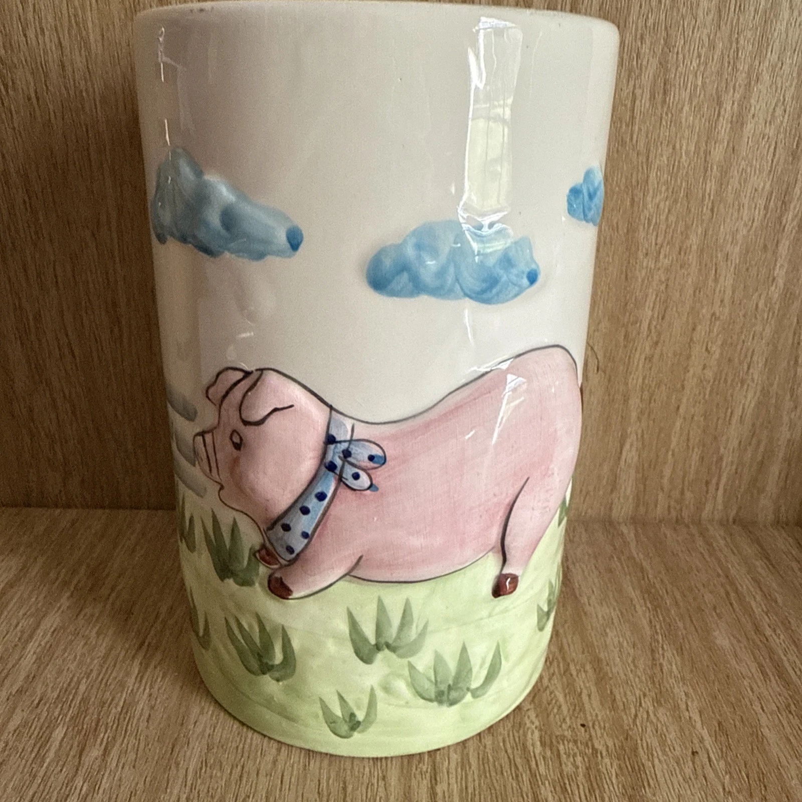 Playful Pink Pig Hog Kitchen Utensil Holder Vase Farmhouse Farm Medium