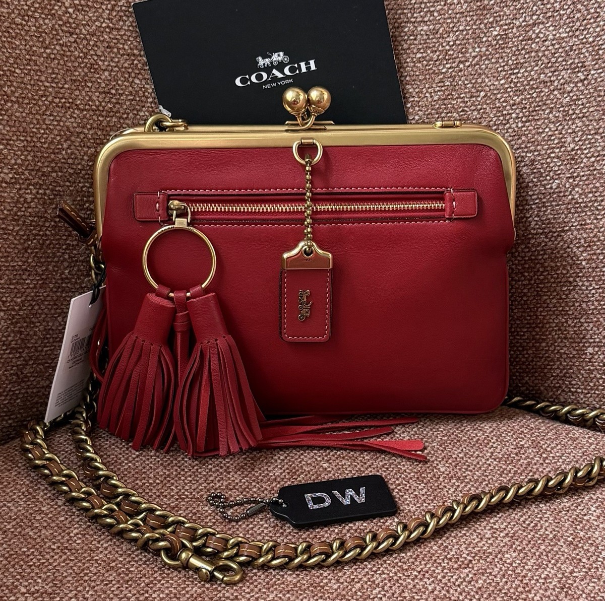 NWT COACH 1941 RUNWAY HORSE CB RED/MULTI DOUBLE FRAME KISSLOCK