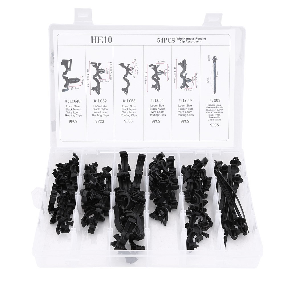 54pcs 6 Sizes Assorted Car Wiring Harness Wire Routing Clip Convoluted Conduit C