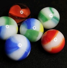 6x Marble King .63"  Under / Glass Vintage Marbles LOT NM Rainbow Patch