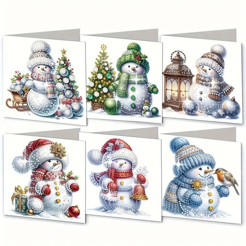 6 cards-SNOWMEN-Diamond painting -KIT-KEEPSAKE to DISPLAY