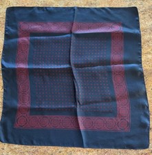 Vintage Hand Block Printed Navy and Red Silk Pocket Square Made in England