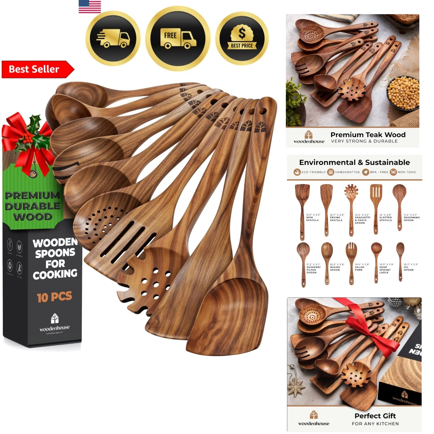 Wooden Cooking Spoons Utensil Set 10 Pcs Teak Wood Nonstick SafeHeat Resistant
Opens in a new window