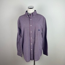 Chaps Red White Plaid Collared Button Down Dress Shirt Men Large