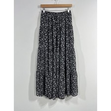 Lulus Fairy Grunge Black Floral Tiered Sheer Maxi Skirt Boho Small Whimsigoth