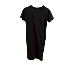 Everlane Black Organic Cotton Short Sleeve Pocket Maxi Dress Side Slit Small