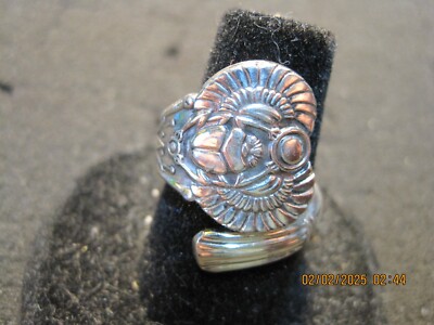 Vintage Silverplate Egyptian Scarab Spoon Ring SizeABLE