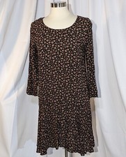 Vtg 90s Carole Little Black Rayon Ditsy Floral Drop Waist Dress sz Petite S M