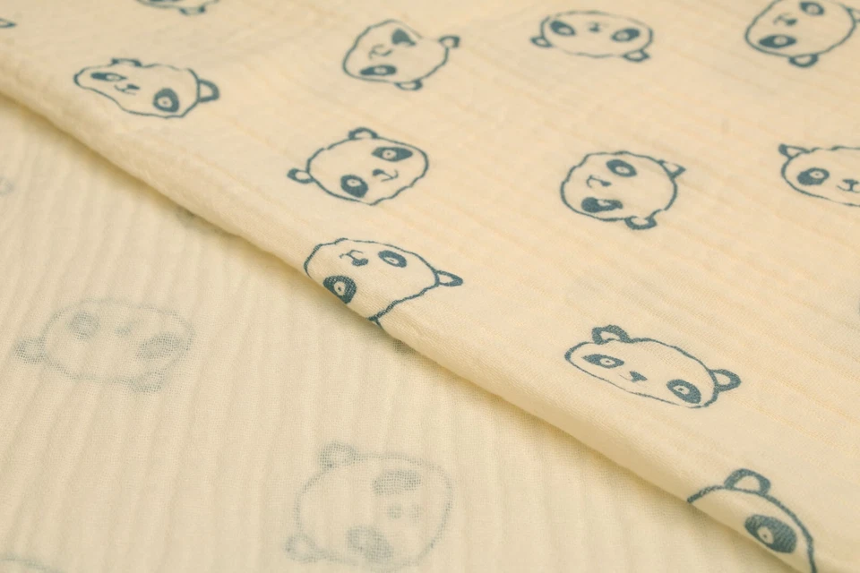 Хлопковый муслин с принтом, двойная марлевая ткань, панды на экрю 50 x 130 см - Изображение 3 из 4