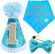 BIPY Dog 1st Birthday Hat Bandana Bowtie for Girls Boys Small Medium Dogs Cats