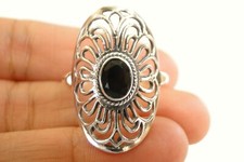 Black Onyx Solitaire Ornate Sterling Silver Ring Size 6 7 8 9