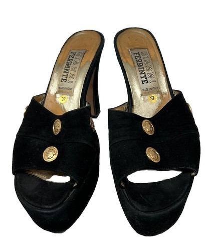 GIANNI FERRANTE Suede Black /gold, Platform ,size 37 ,made In Italy