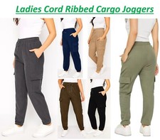 Ladies Womens Cargo Combat Trousers Leggings Joggers Cord Ribbed Bottoms NEW
