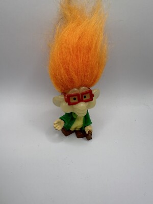 Vintage 1993 Burger King BK KID I.Q. Troll Puppe LEUCHTET IM DUNKELN orange Haare 3 Zoll