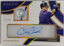 COLTON WELKER 2022 Panini Immaculate DUAL AUTO Jersey BUTTON PATCH #2/10 Rockies