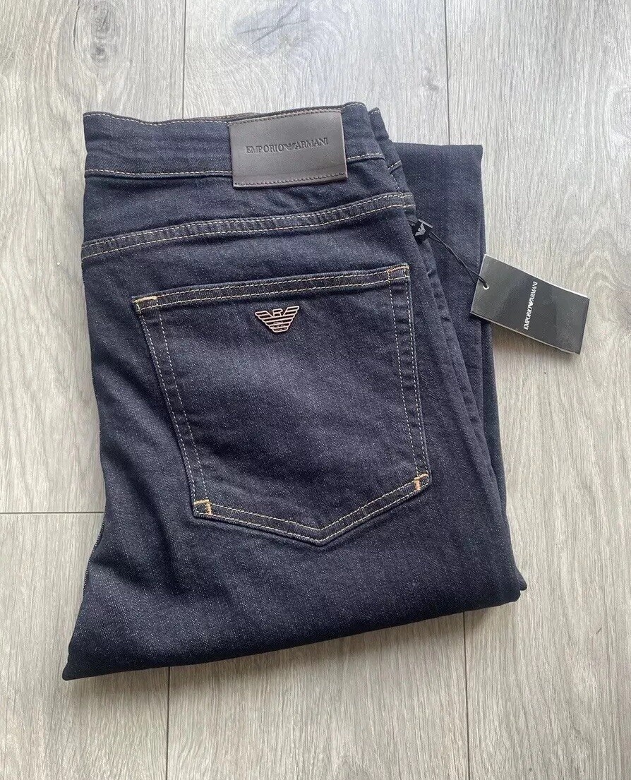 Emporio Armani J45 Jeans Mens Navy Blue 34” Waist Zip Fly New BNWT