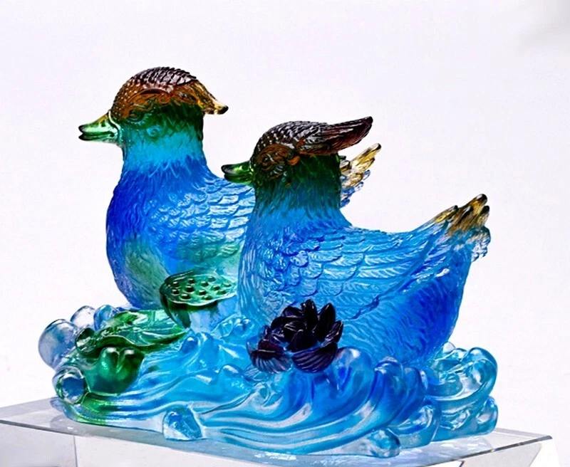 Estatua de patos mandarines de cristal chino Liu Li boda regalo de amor decoración Feng Shui Foto 3 de 4