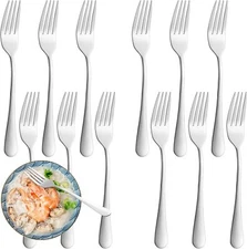 12-Piece Stainless Steel Dinner Forks Set - 8'' Mirror Finish, Dishwasher Safe