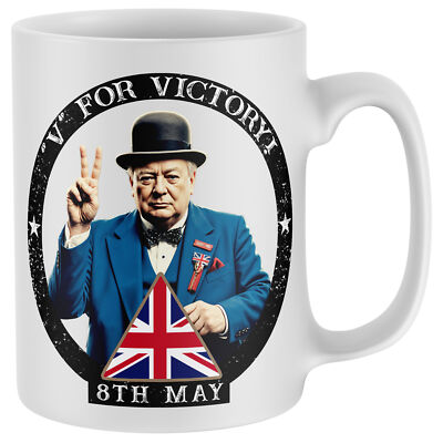 V wie Victory VE Day Becher 8. Mai Churchill Tee Kaffeetasse zum 80. Jubiläum