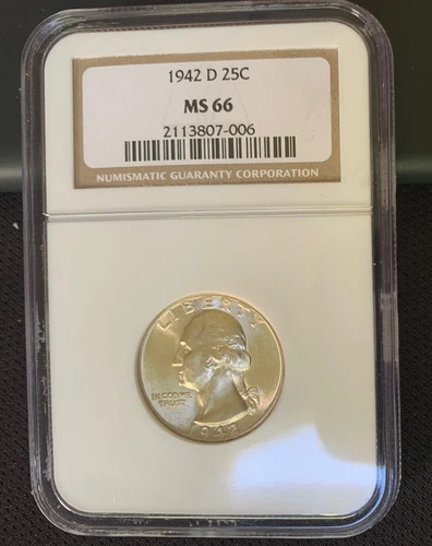 1942 D Washington Quarter NGC MS 66